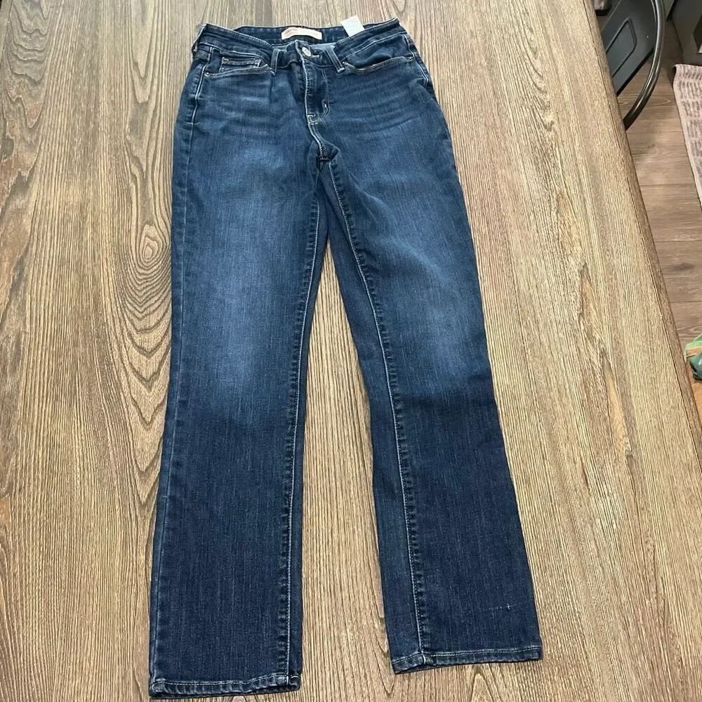 Levi Strauss Signature Mid-Rise Straight Jeans Denim Dark Wash Blue Size 26